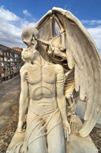 Beautiful sculpture at the cemetery of Poblenou, Barcelona, Spain